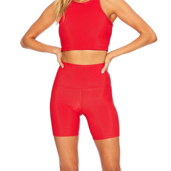 Beach Riot Red Ribbed Bike Shorts S NWT Damaged - Picture 1 of 6